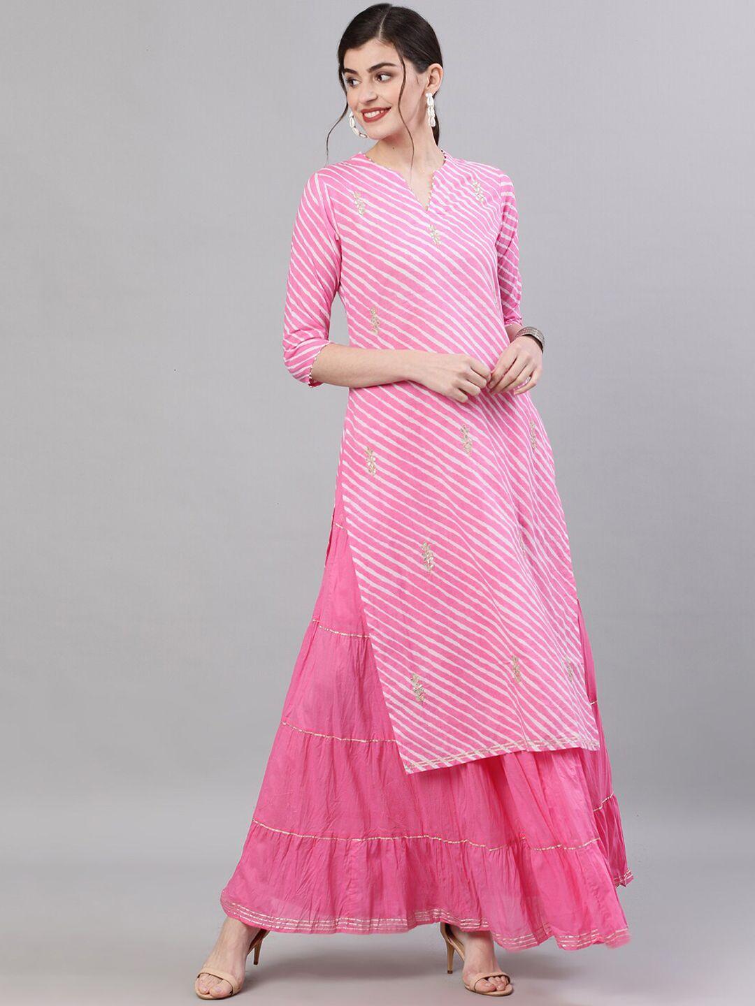 ishin women pink printed kurta with sharara