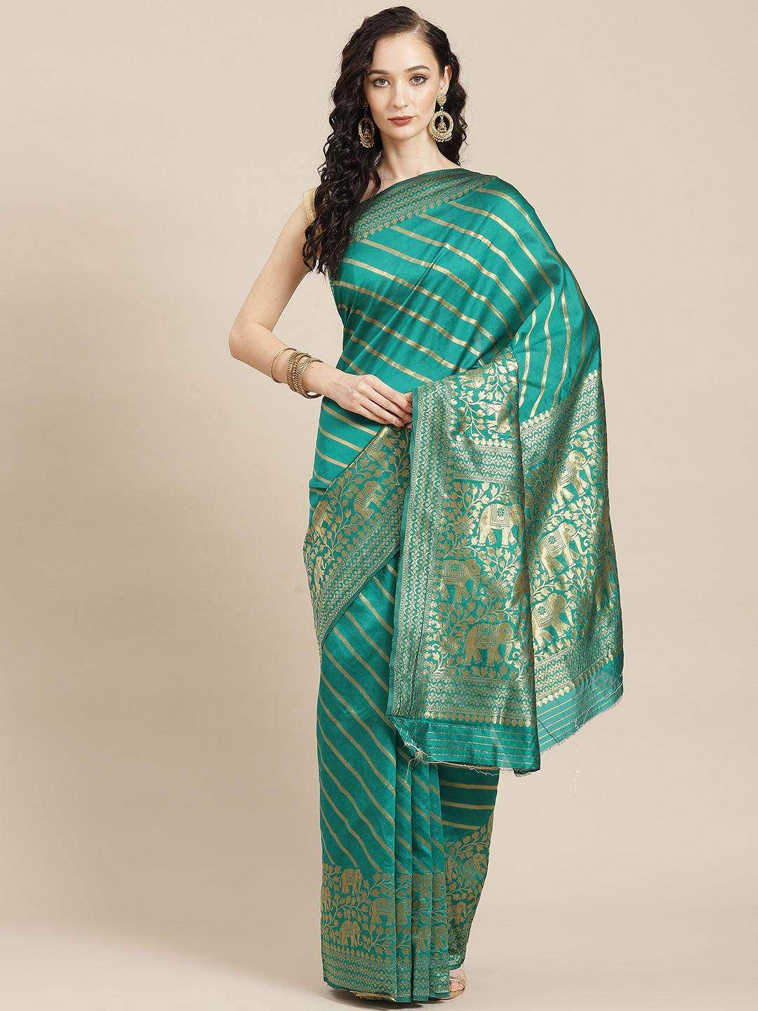 ishin-women's-art-silk-green-woven-design-banarasi-saree-with-blouse-piece