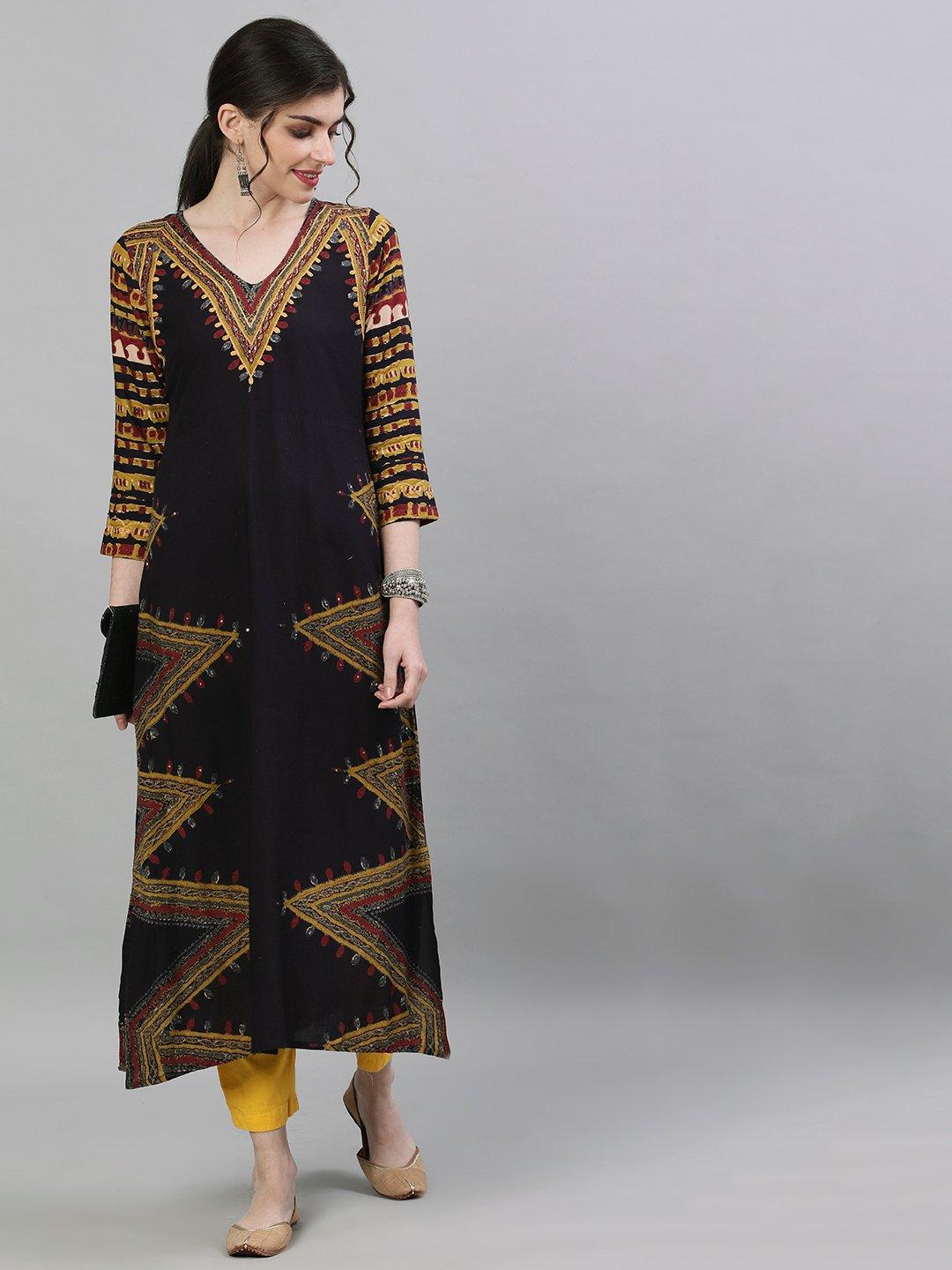 ishin-women's-rayon-black-yoke-embroidered-a-line-kurta