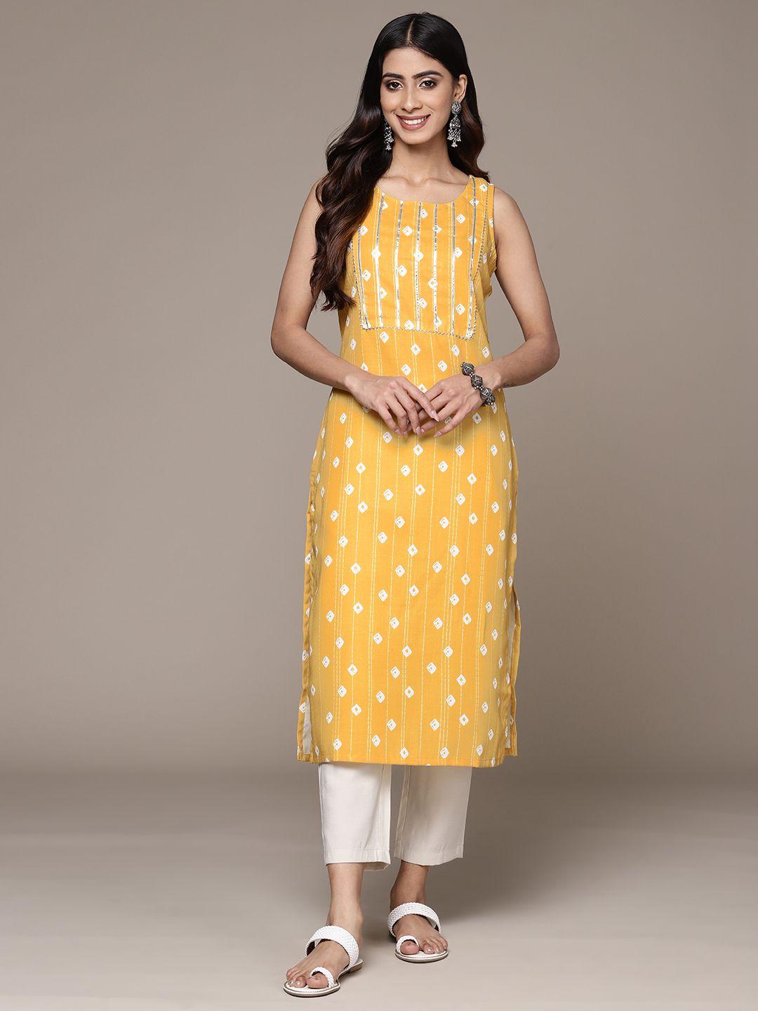 ishin bandhani printed gotta patti kurta