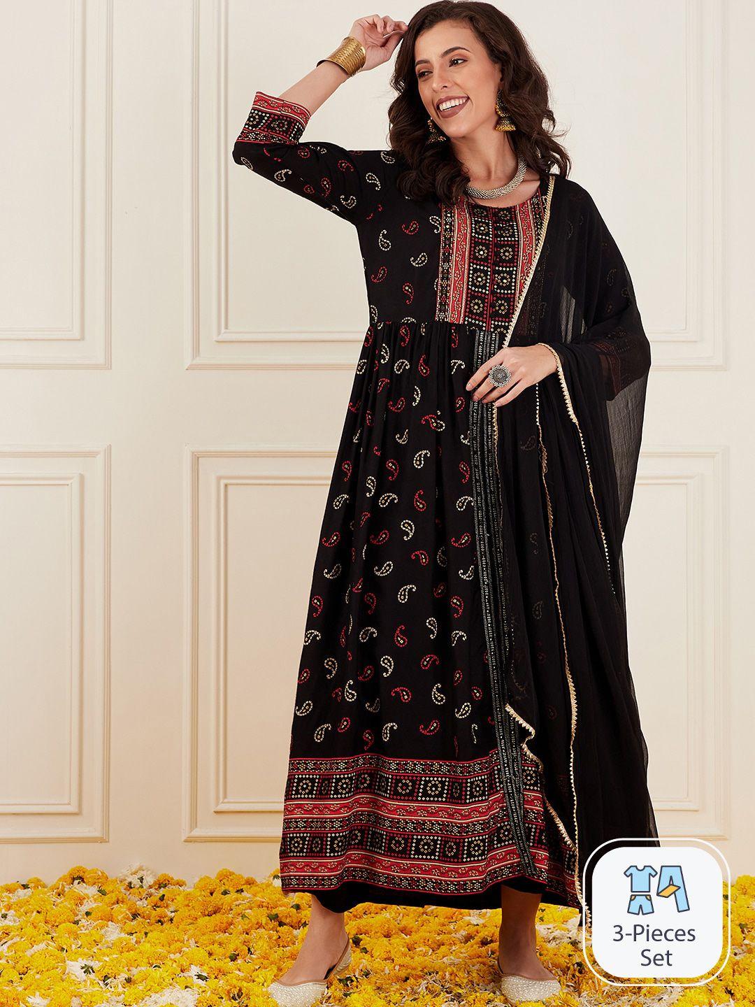 ishin bandhani printed mirror work kurta with trousers & dupatta