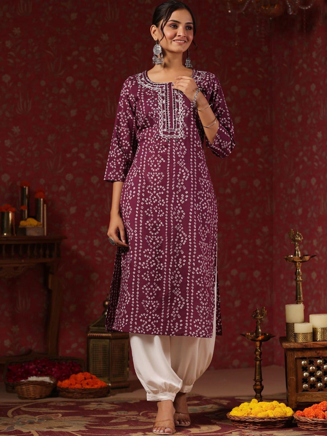 ishin bandhani printed thread work straight kurta