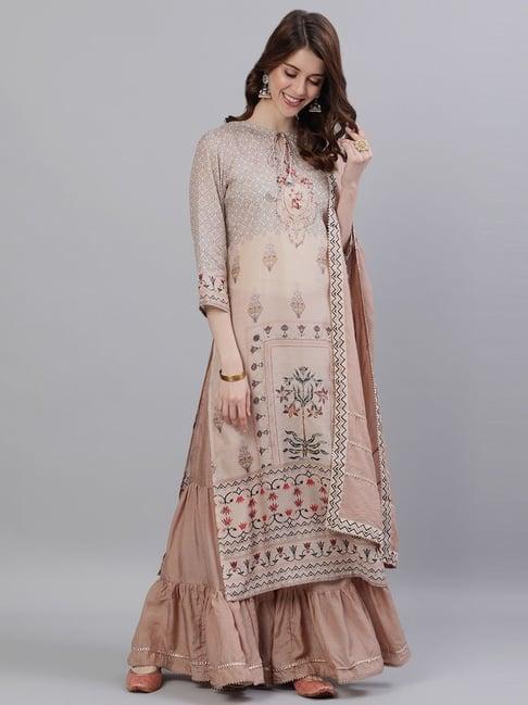 ishin beige embellished kurta sharara set with dupatta