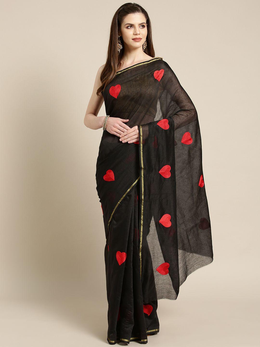 ishin black & red embroidered saree