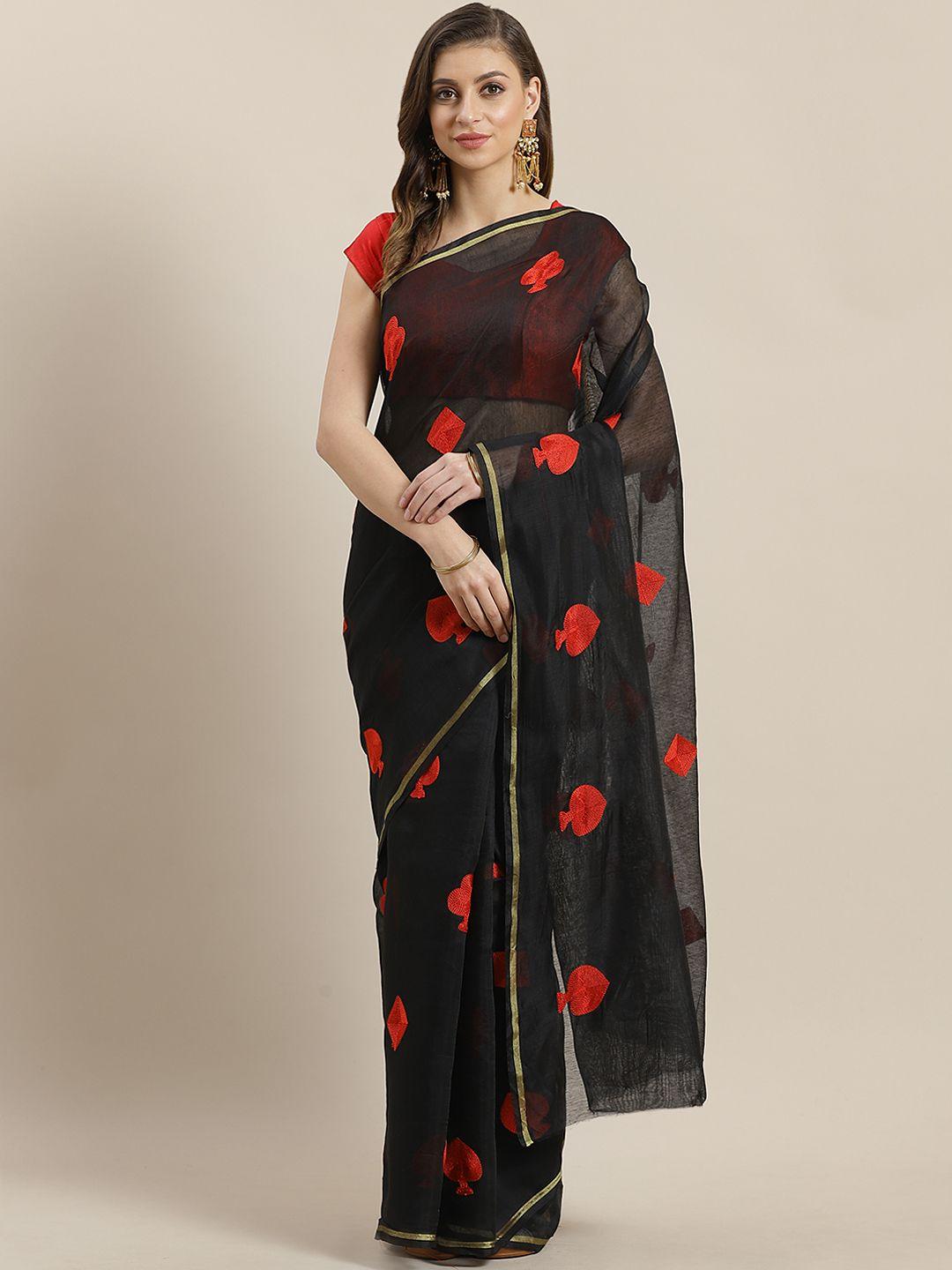 ishin black & red embroidered saree