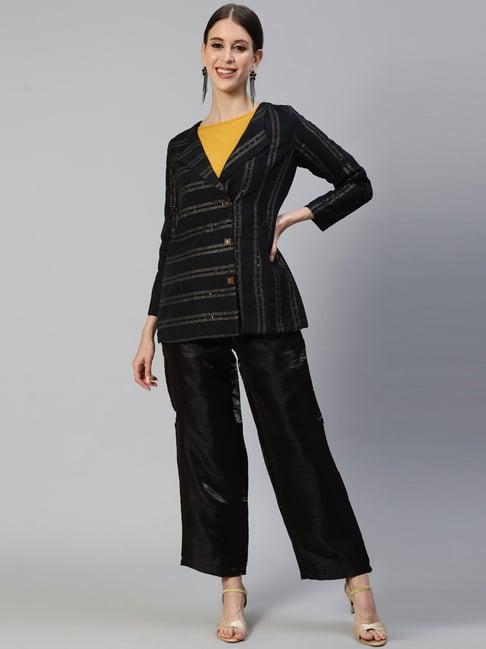 ishin black embellished coat trouser set