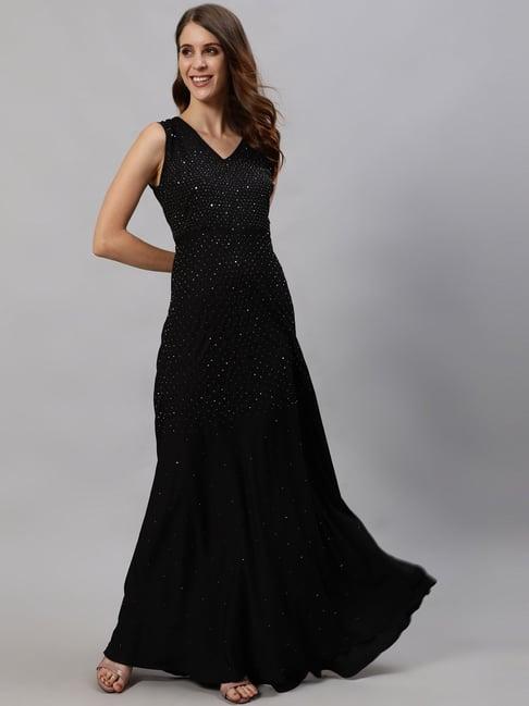 ishin black embellished maxi dress