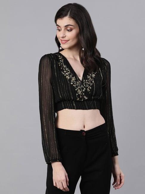 ishin black embellished top