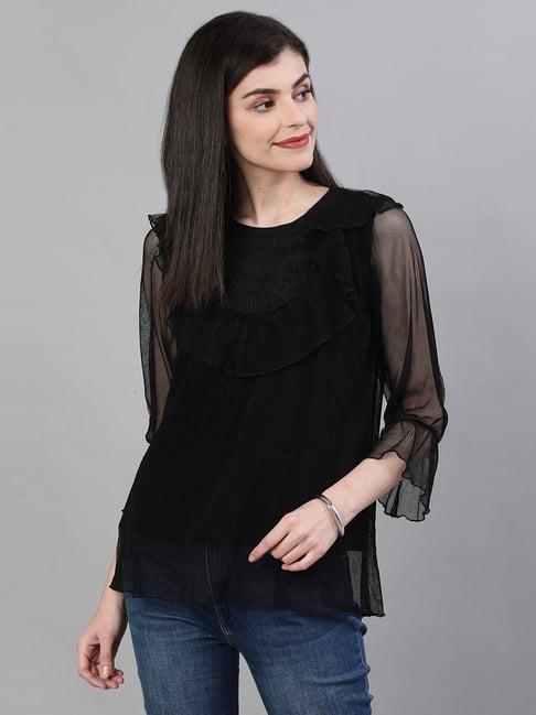 ishin black embroidered top