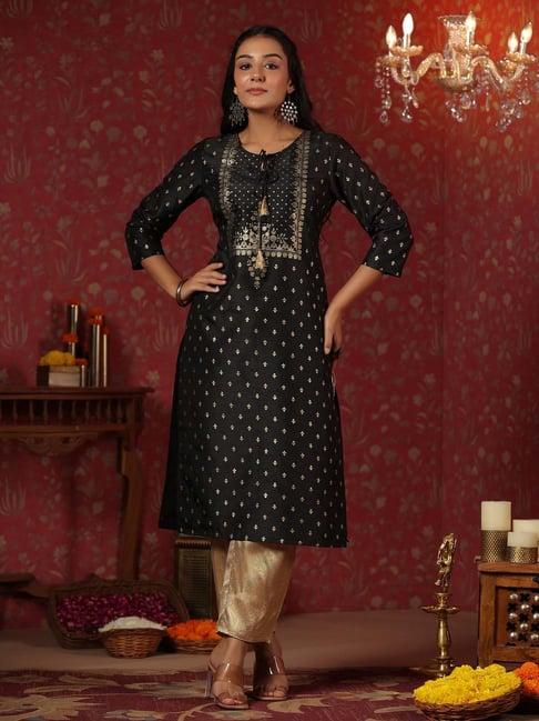 ishin black printed straight kurta