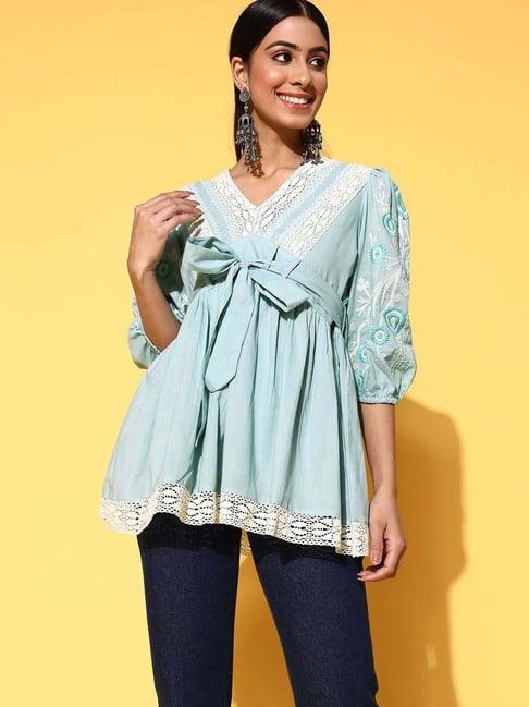 ishin blue embroidered top