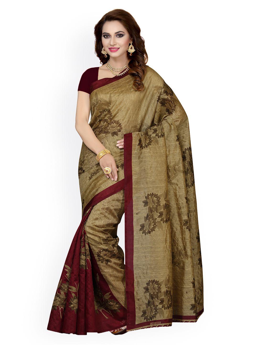 ishin brown bhagalpuri art silk floral print saree