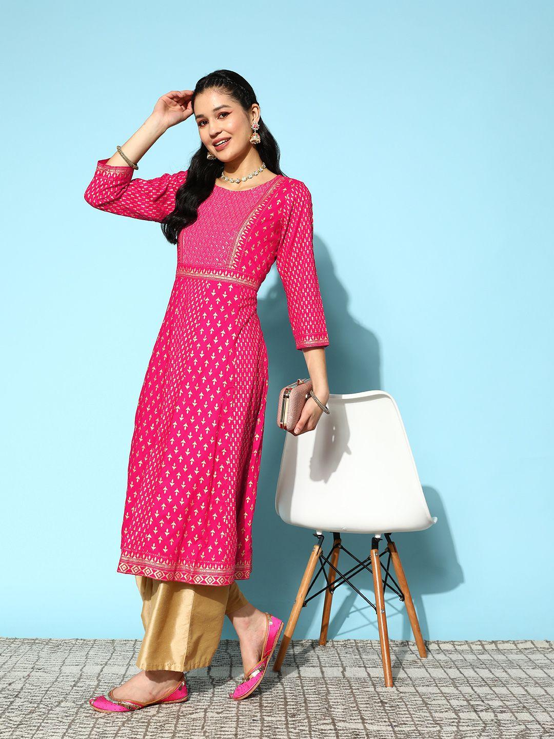 ishin embellished block print a-line kurta