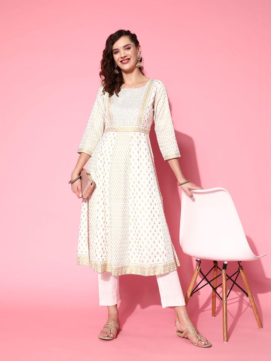 ishin embellished block print anarkali kurta