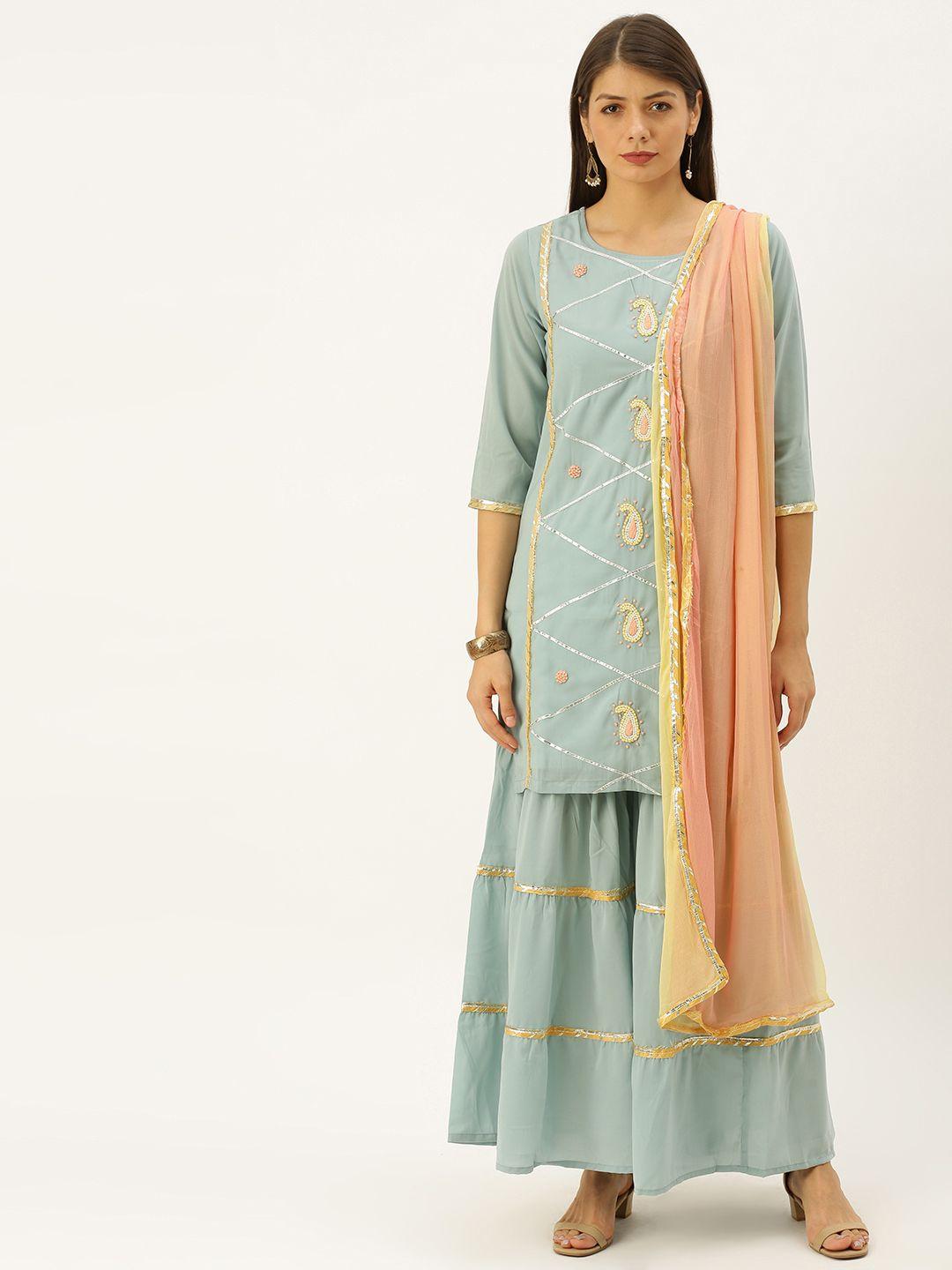 ishin embellished kurti with sharara & dupatta