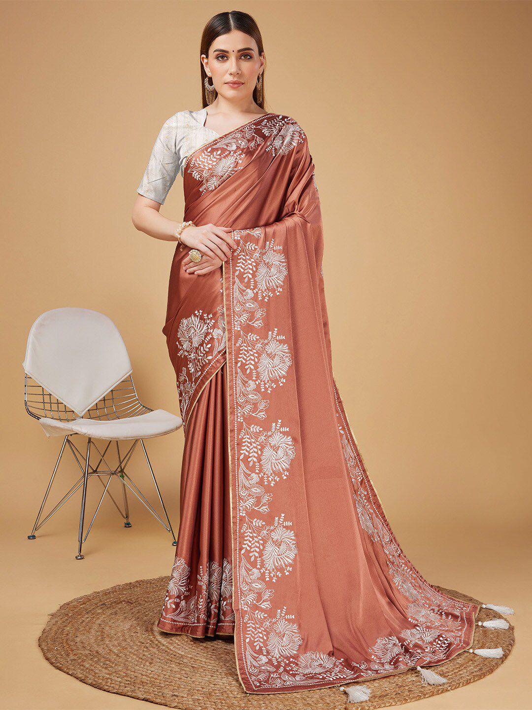 ishin embroidered satin saree