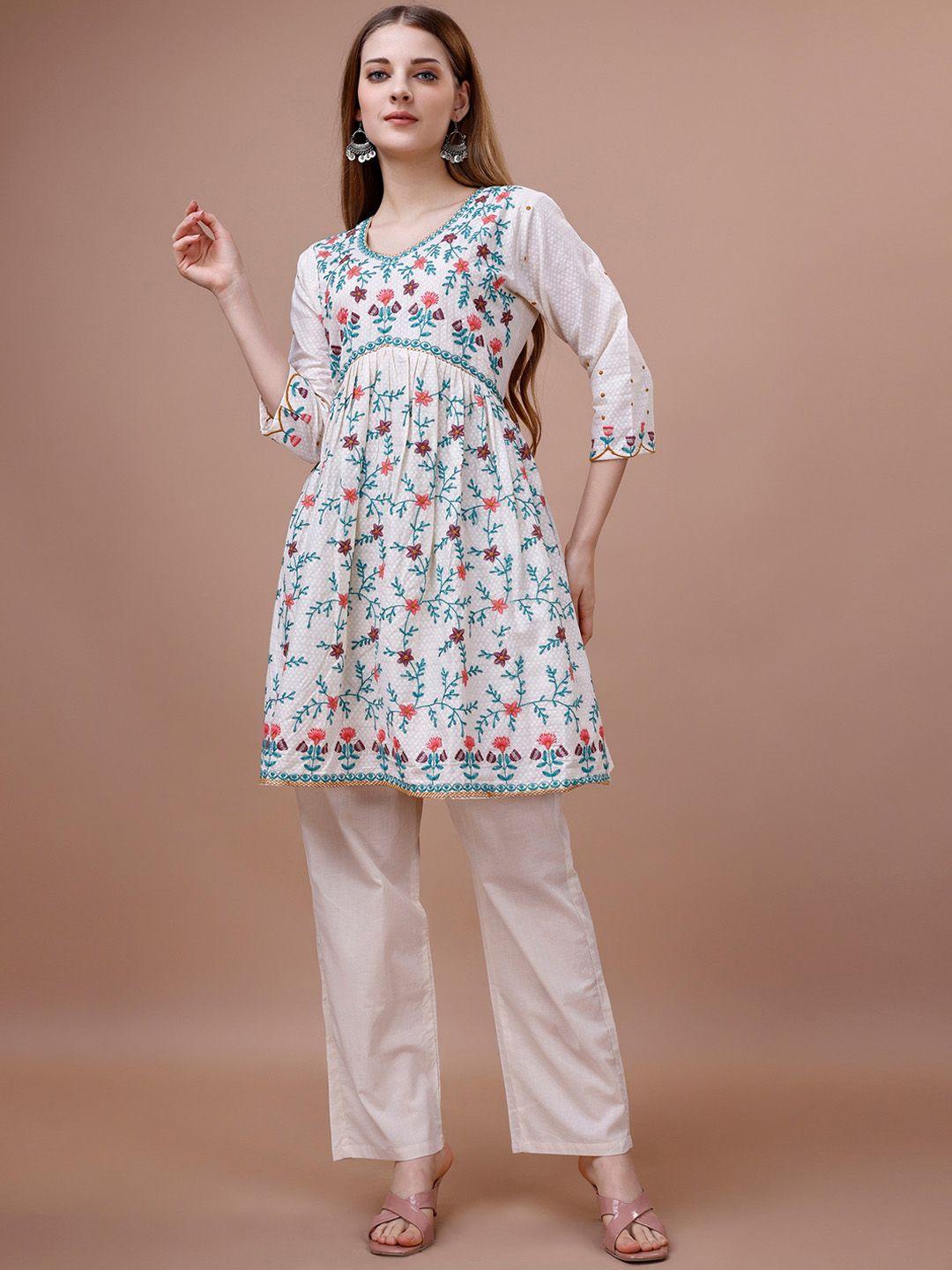 ishin embroidered v-neck pure cotton a-line kurti