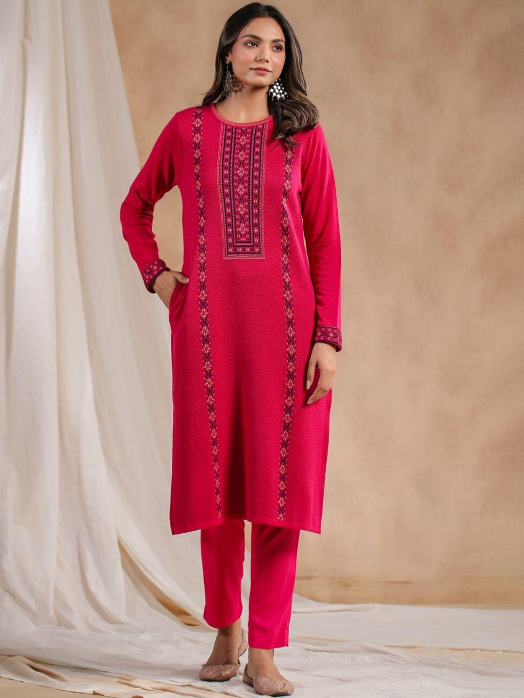 ishin ethnic motif woven design jacquard straight kurta