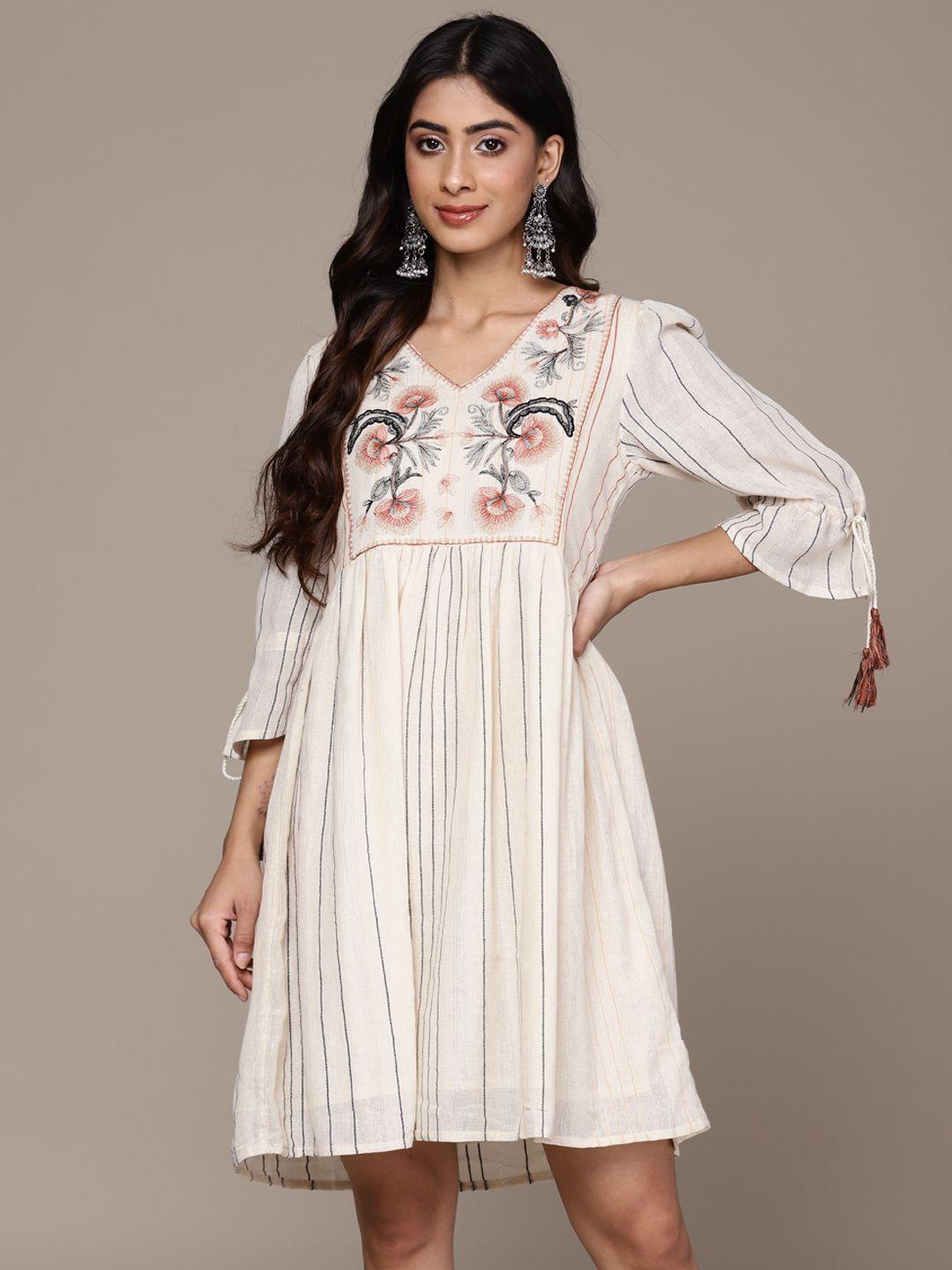 ishin ethnic motifs embroidered flared sleeve a-line dress