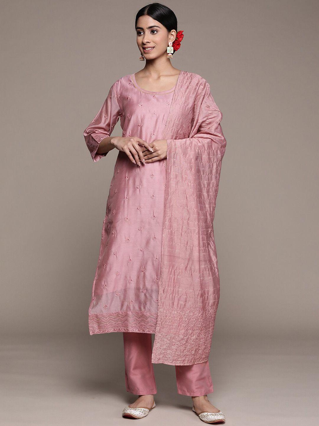 ishin ethnic motifs embroidered sequinned a-line kurta with trousers & dupatta