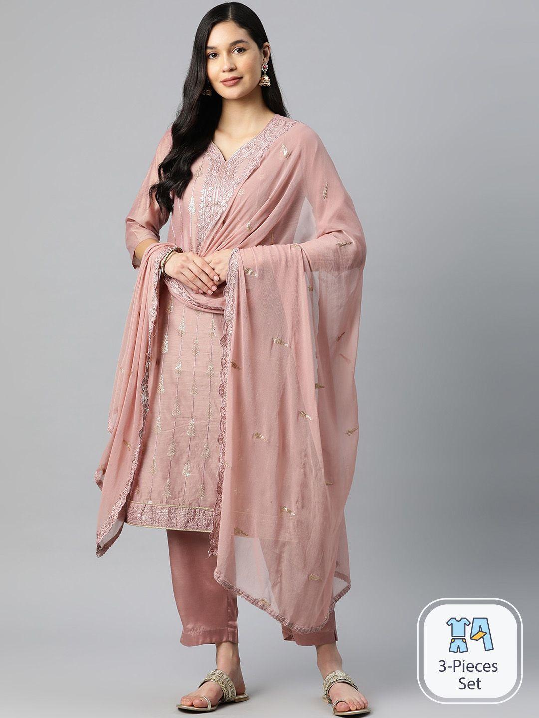 ishin ethnic motifs embroidered sequinned detailed kurta & trousers with dupatta