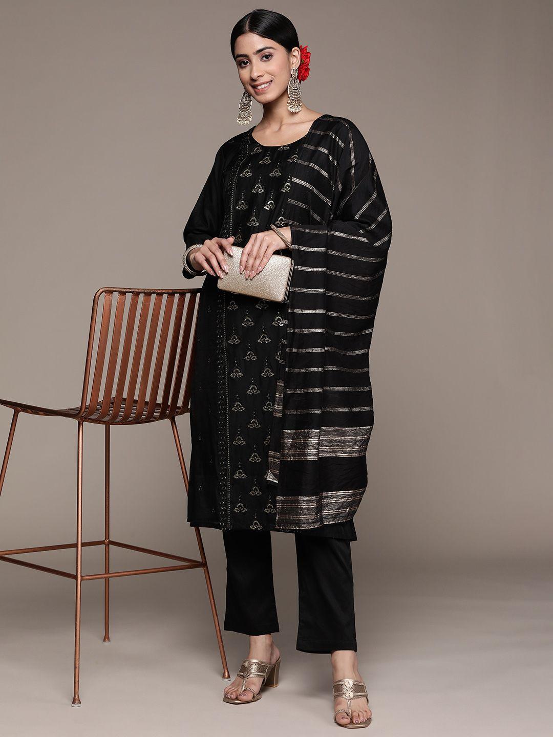 ishin ethnic motifs embroidered sequinned kurta with trousers & dupatta