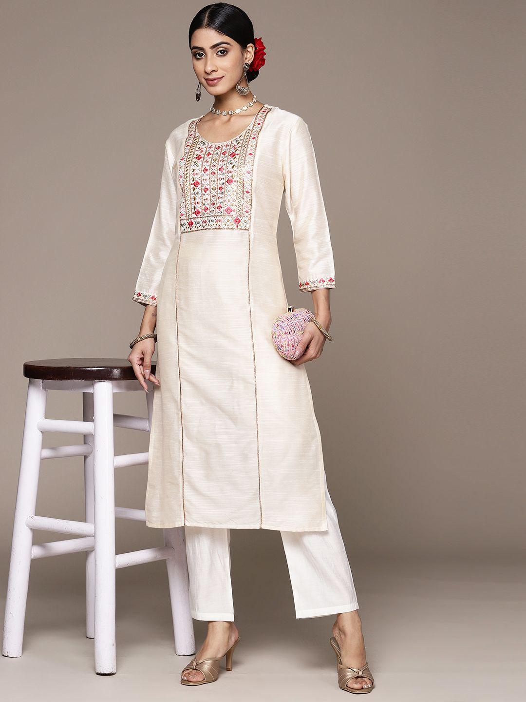 ishin ethnic motifs embroidered sequinned kurta with trousers