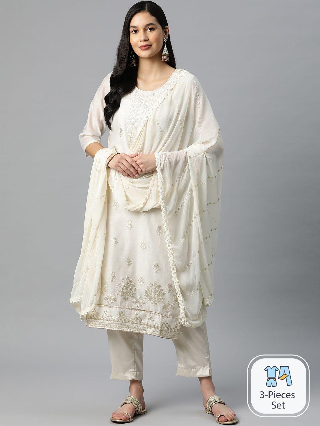 ishin ethnic motifs embroidered thread work kurta & palazzos & with dupatta