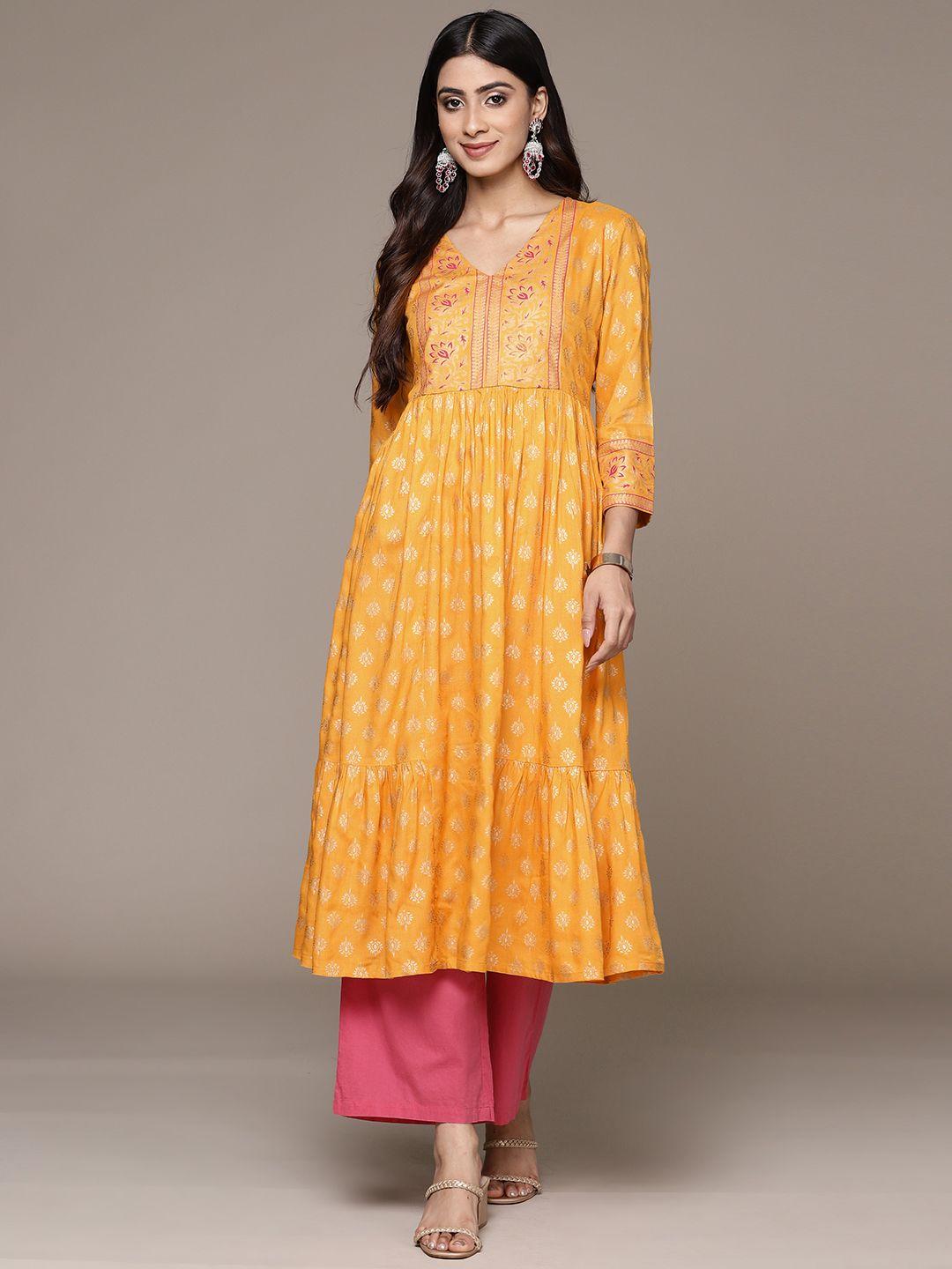 ishin ethnic motifs foil printed anarkali kurta