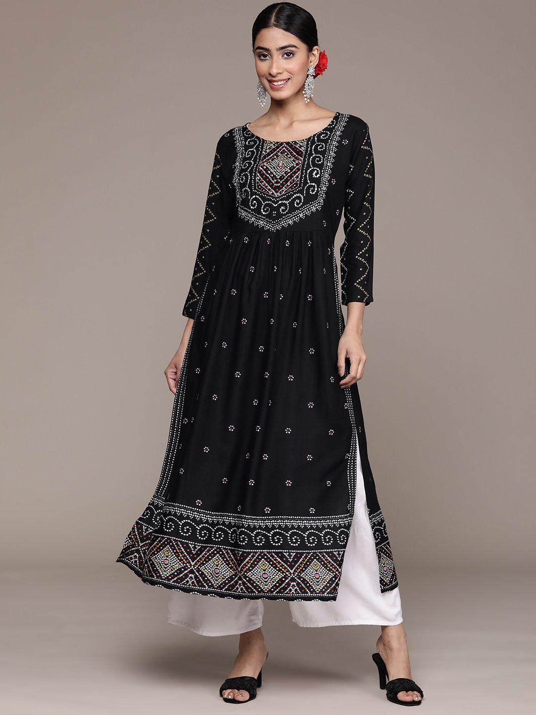 ishin ethnic motifs printed beads & stones kurta