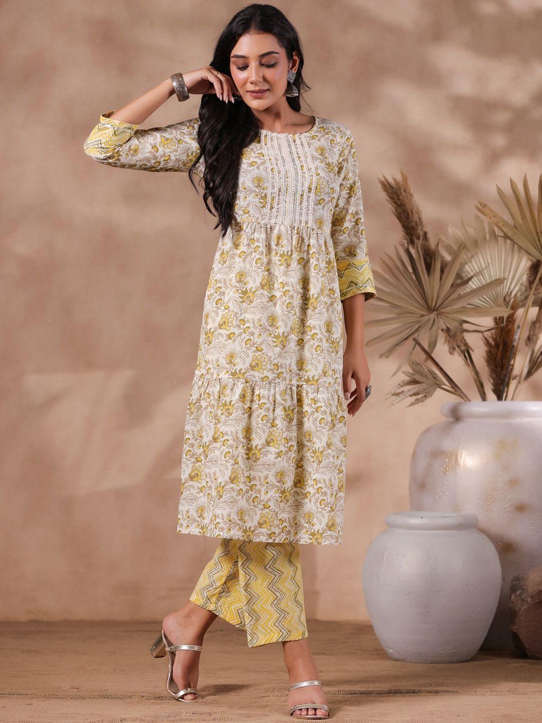 ishin ethnic motifs printed empire pure cotton kurta with trousers