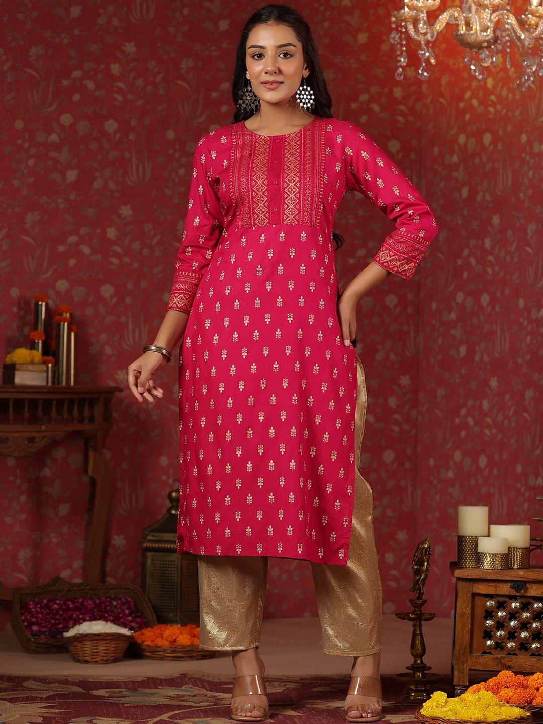 ishin ethnic motifs printed round neck straight kurta