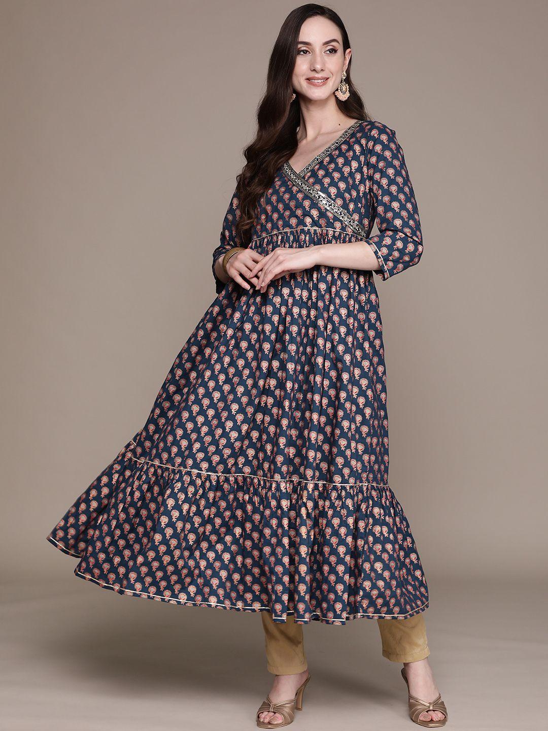 ishin ethnic motifs printed sequinned anarkali kurta