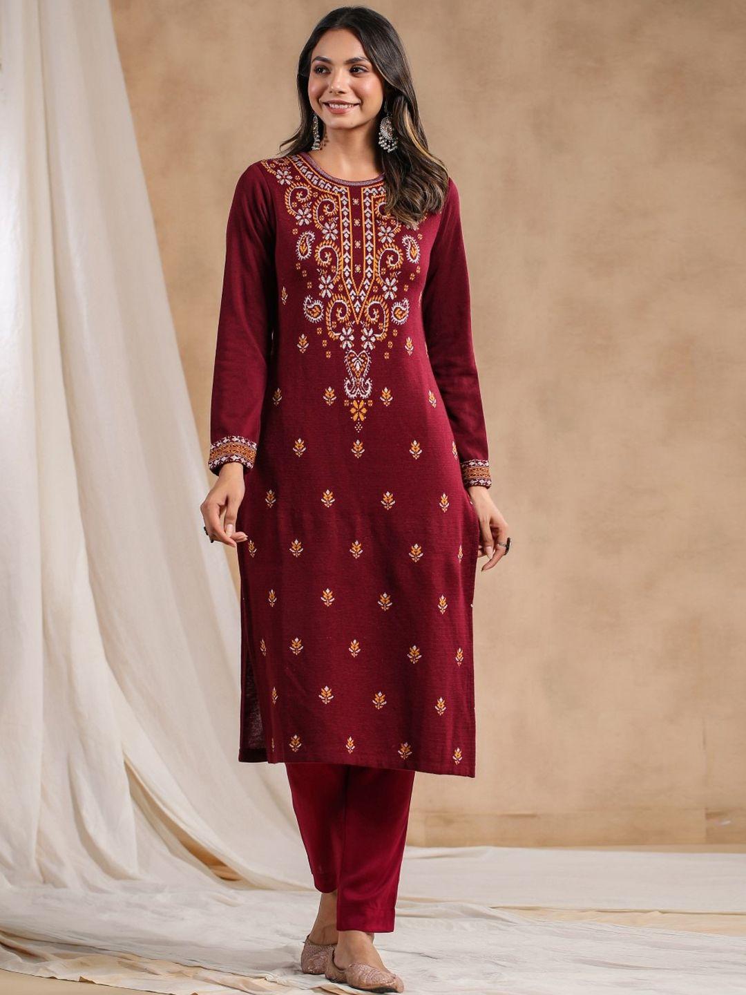 ishin ethnic motifs woven design jacquard straight kurta