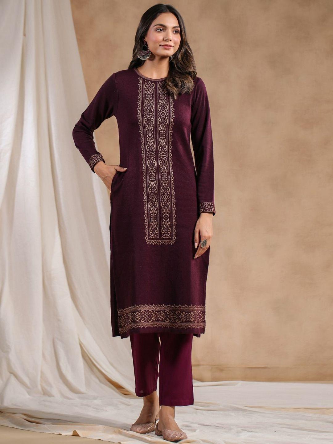 ishin ethnic motifs woven design jacquard straight kurta