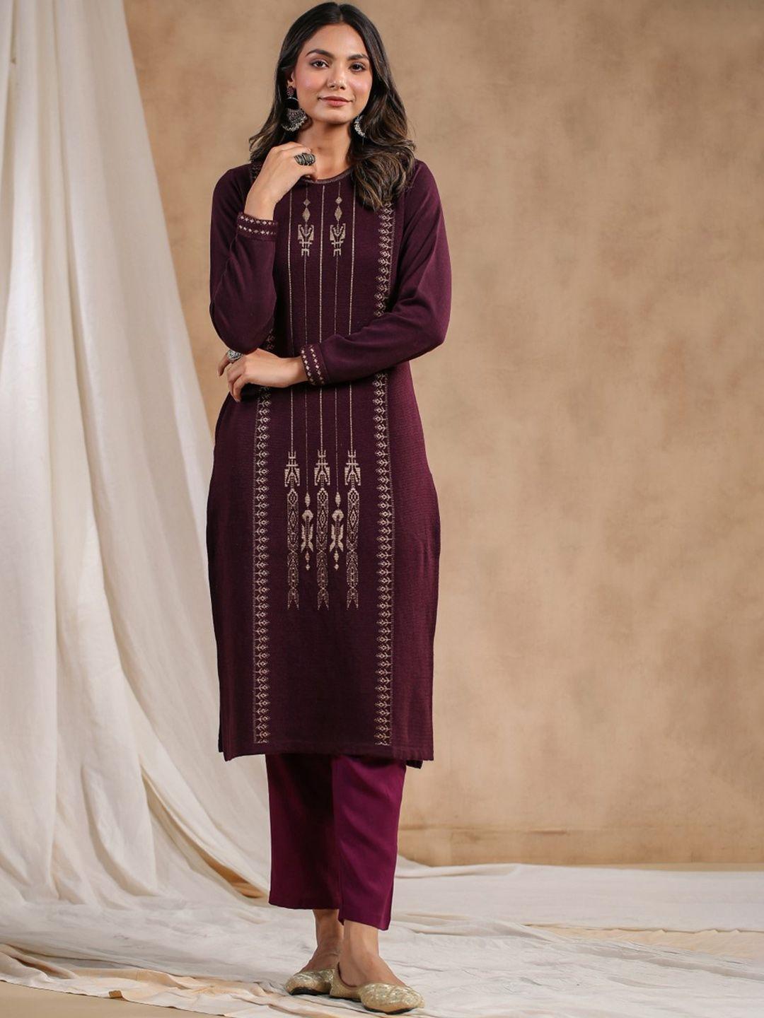 ishin ethnic motifs woven design jacquard straight kurta