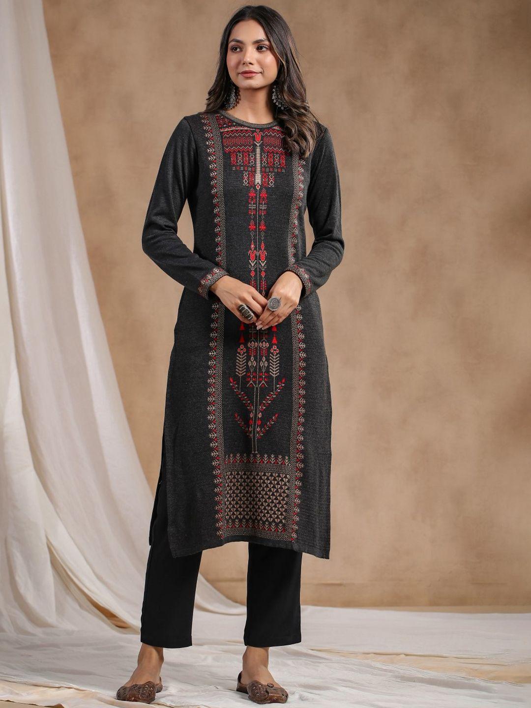 ishin ethnic motifs woven design straight jacquard kurta