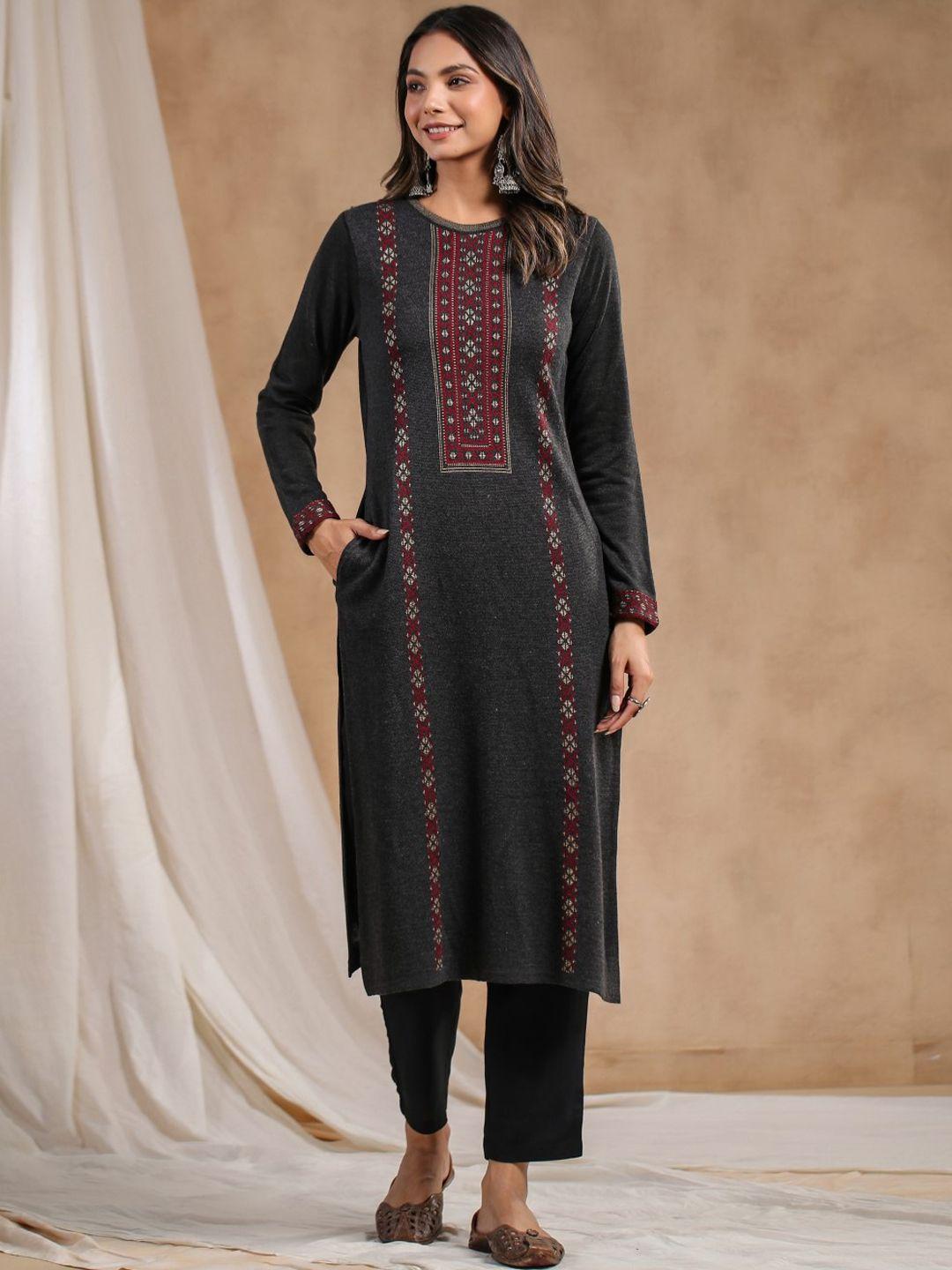 ishin ethnic motifs woven design straight jacquard kurta