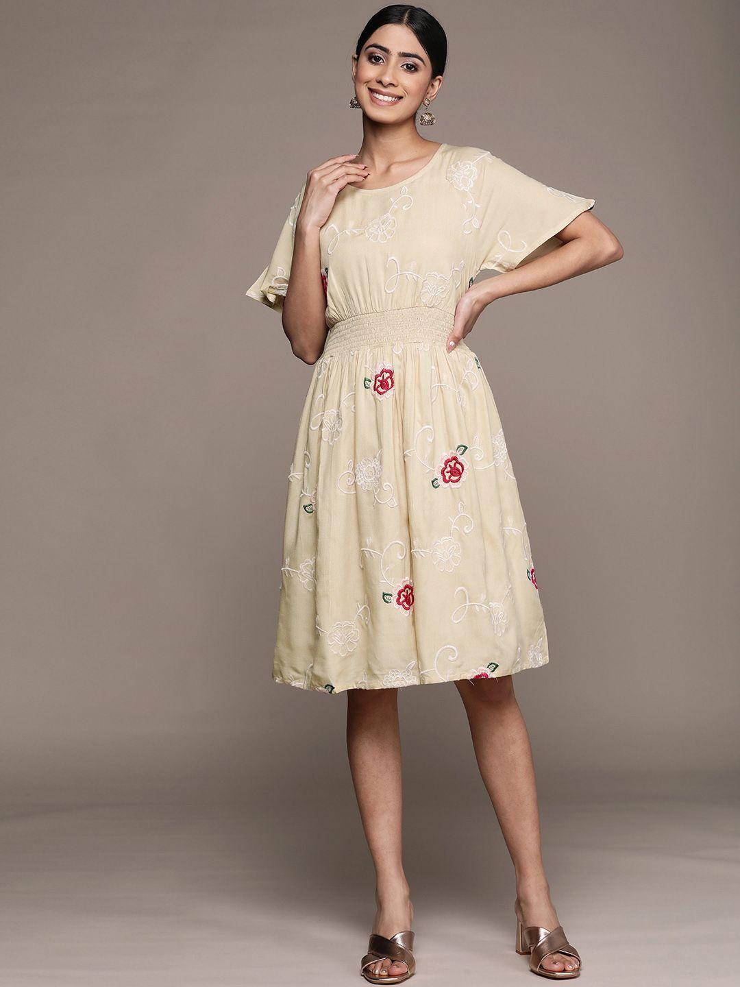 ishin floral embroidered a-line dress
