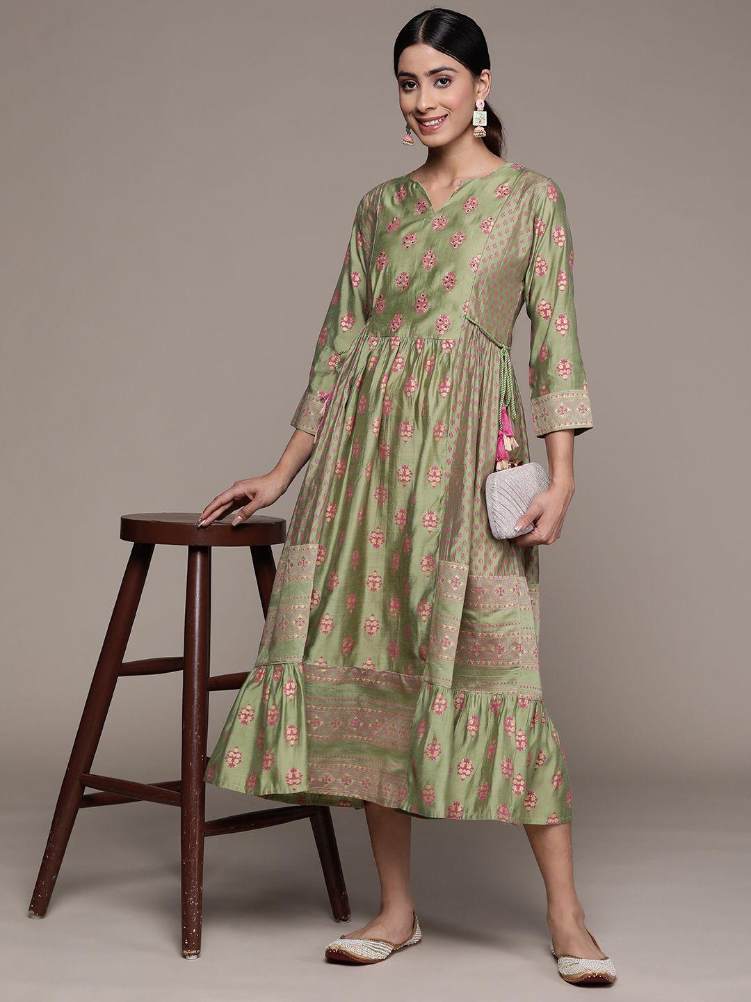 ishin floral embroidered a-line midi dress