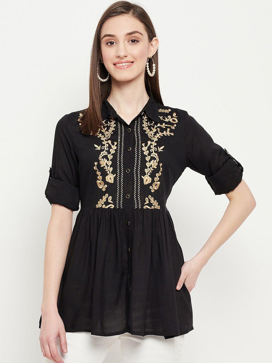 ishin floral embroidered shirt style top