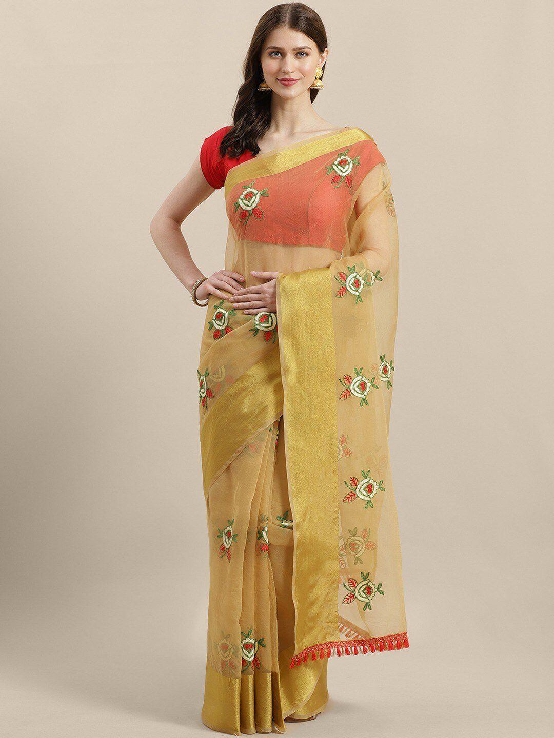 ishin floral embroidered zari saree