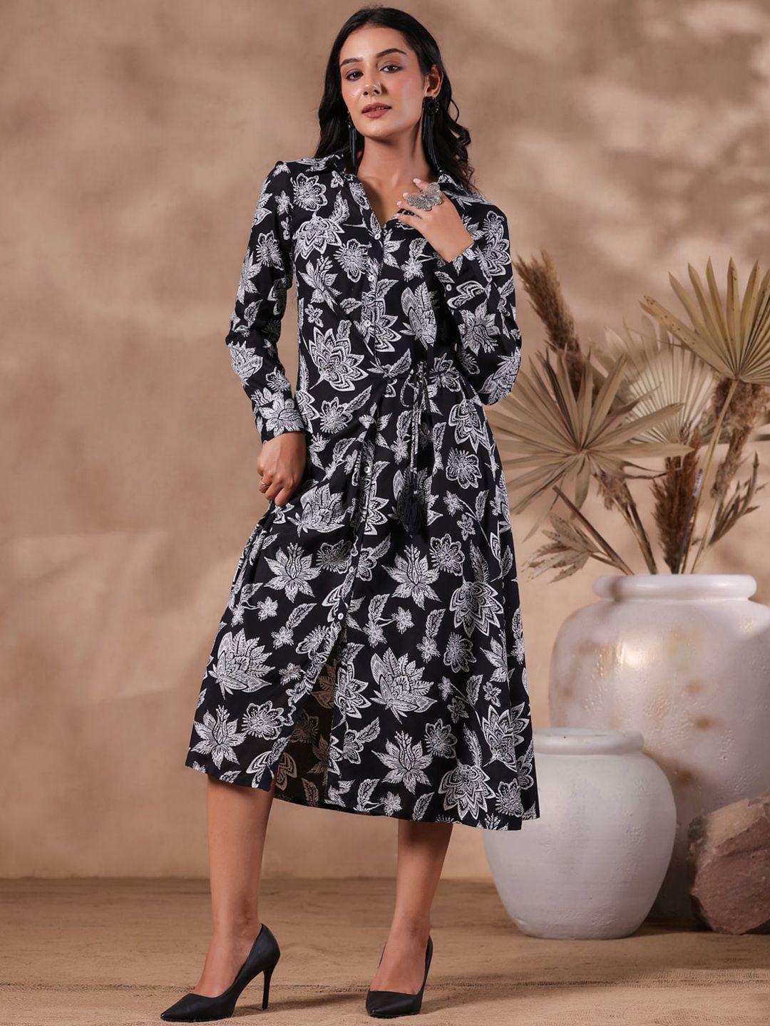 ishin floral printed gathered detail shirt style dress