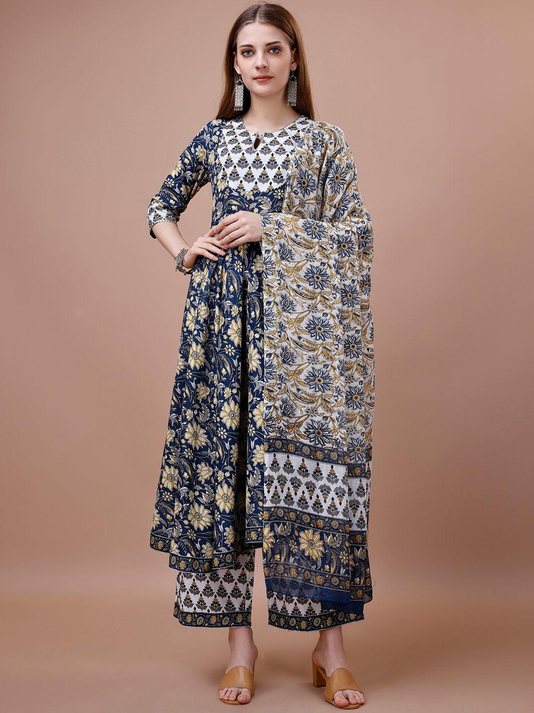 ishin floral printed gotta patti pure cotton kurta & palazzos with dupatta