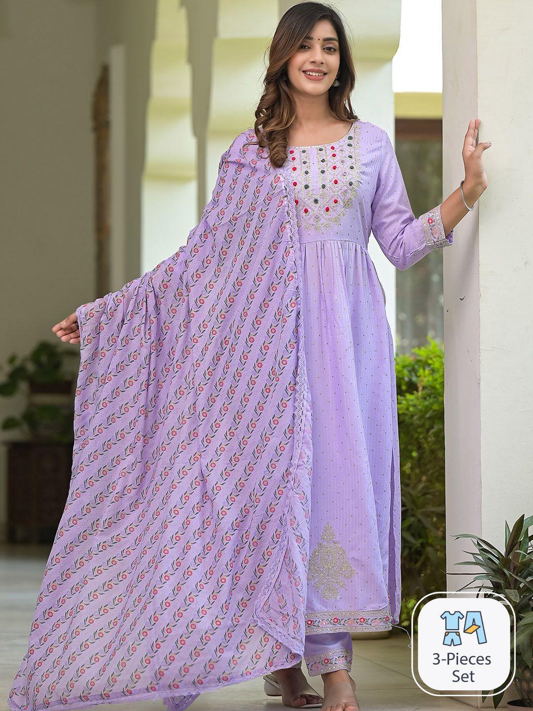 ishin floral printed kurta with trousers & dupatta