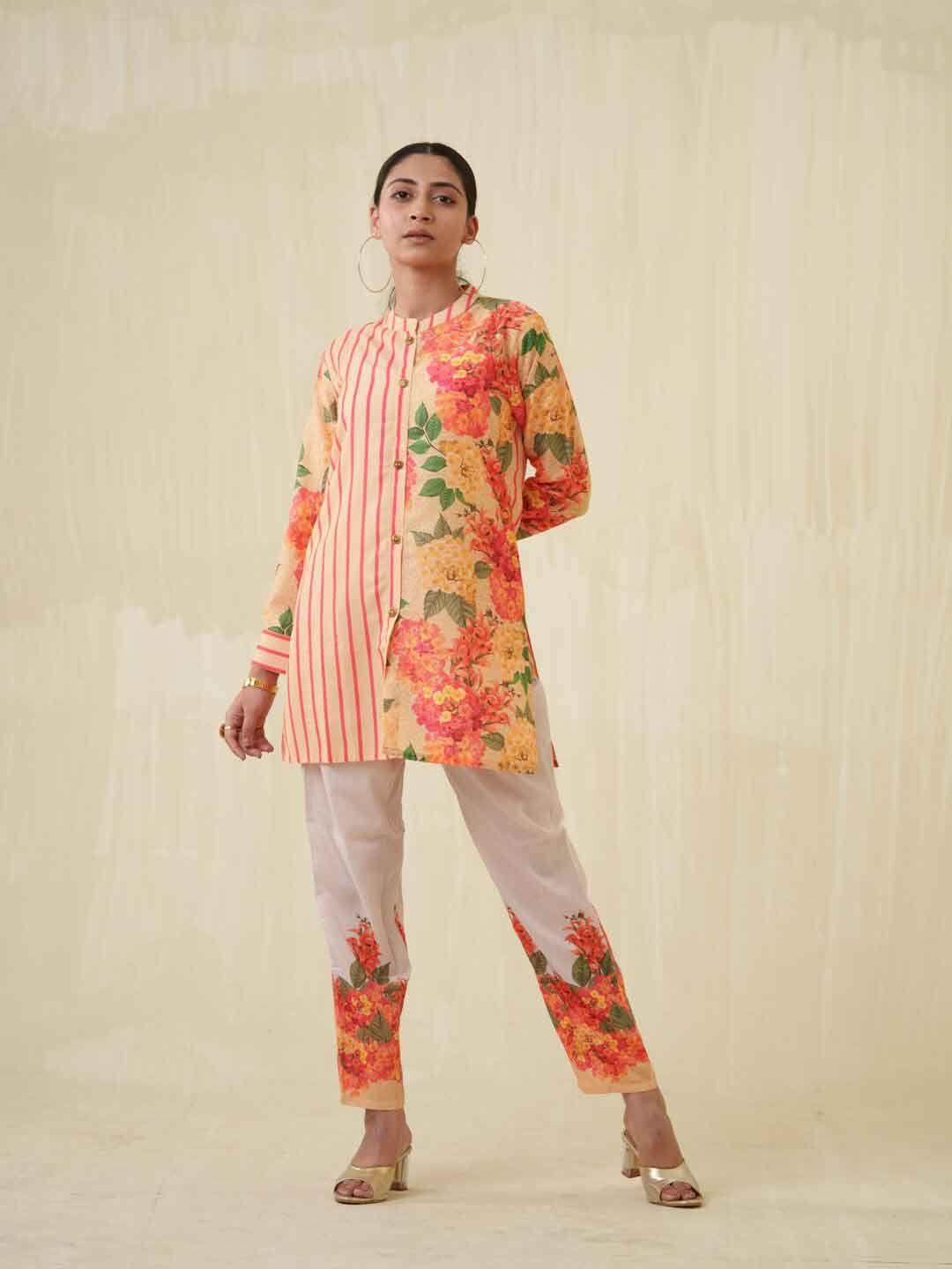 ishin floral printed tunic with trouser