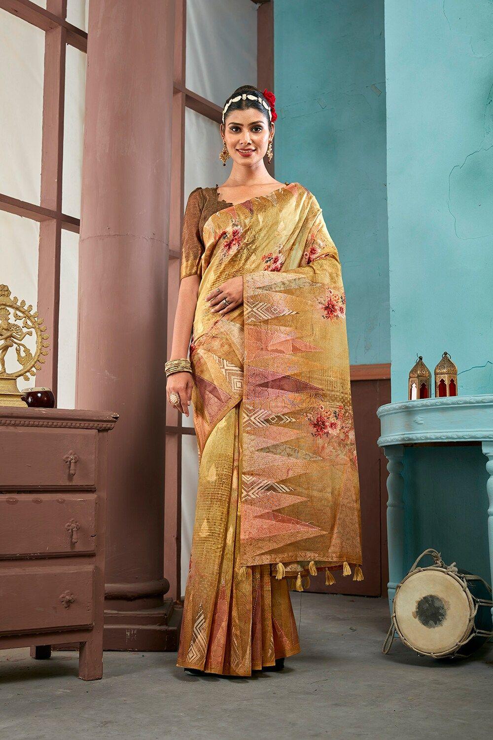 ishin floral zari pure silk banarasi saree