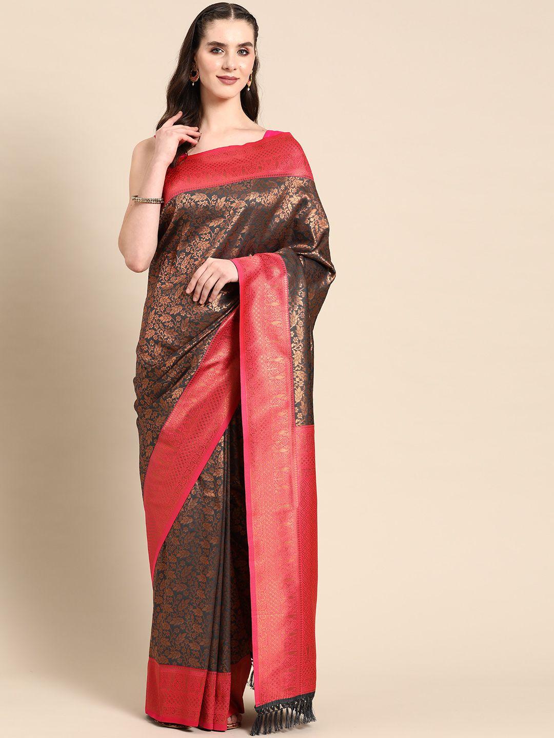 ishin floral zari silk blend banarasi saree