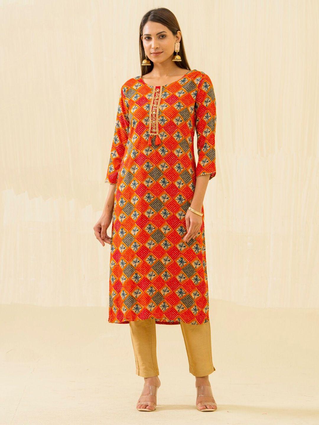 ishin geometric printed gotta patti straight kurta