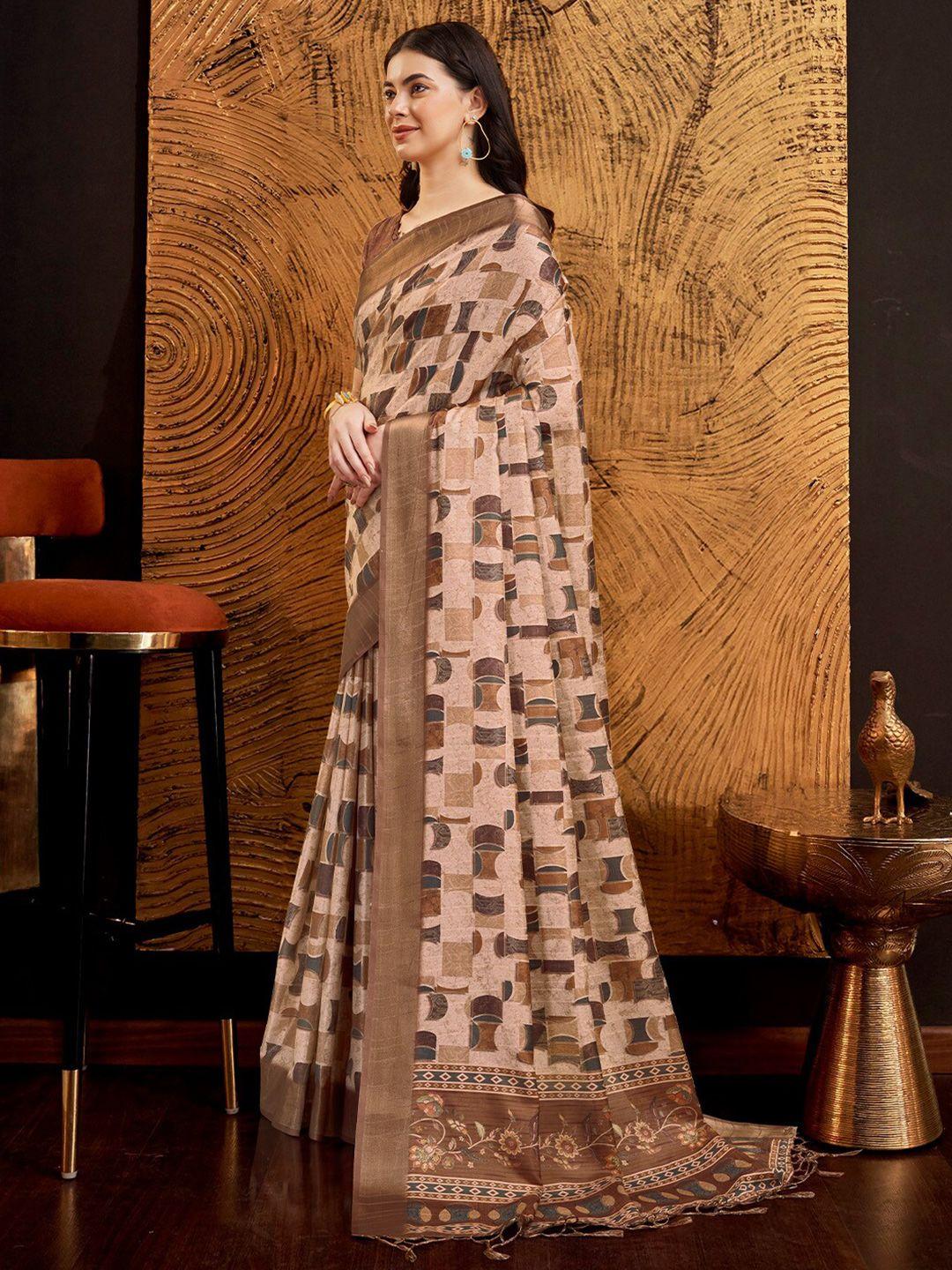 ishin geometric printed zari saree